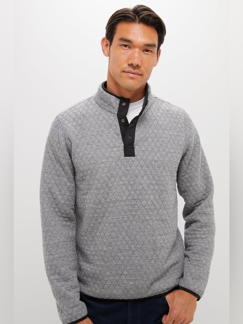 Marine Layer Charcoal Heather Gray Corbet Pullover Quarter Snap Sweatshirt *B